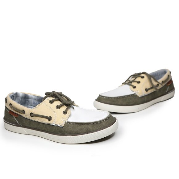 G.H. Bass & Co Canvas Deck Boat Shoes Moc Toe Loafers Preppy Yellow Green White - Picture 14 of 14